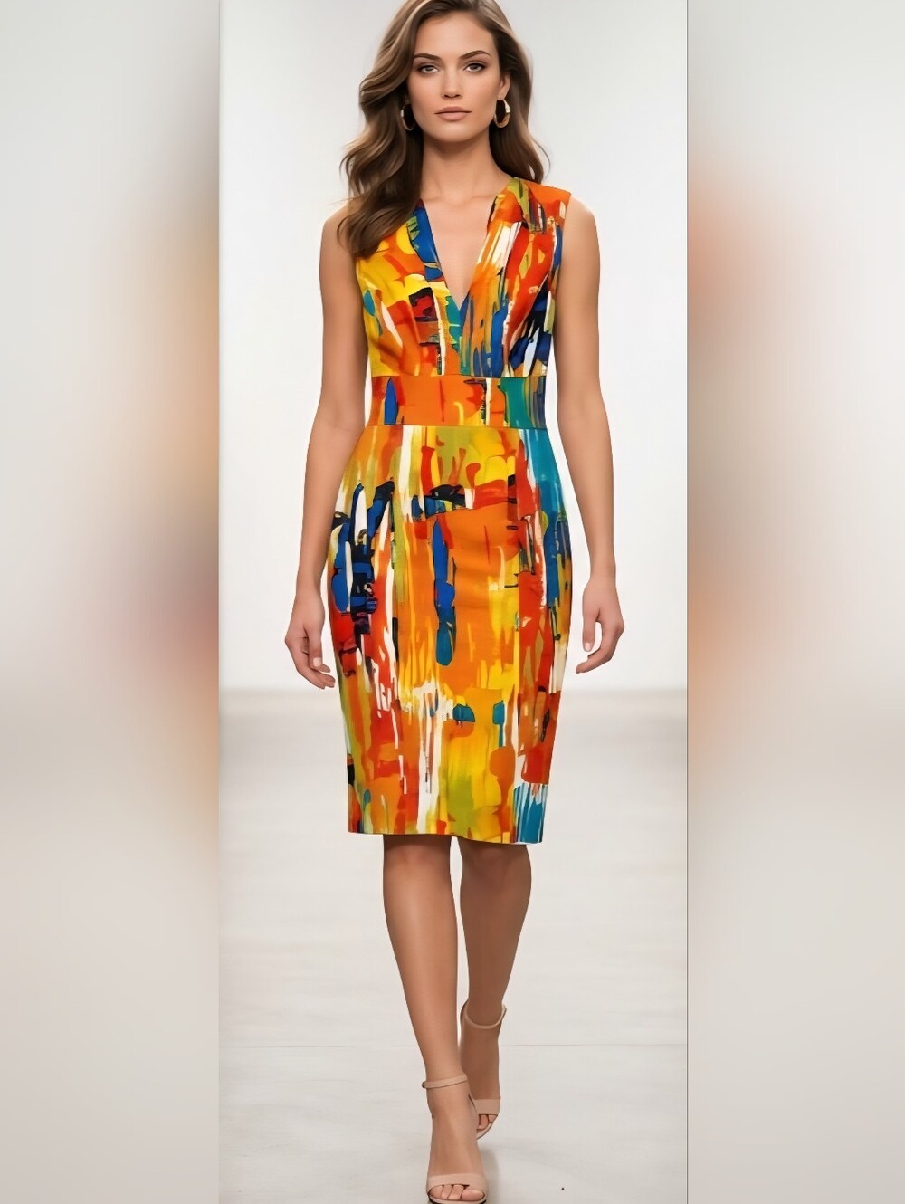 Jax Abstract Midi Linen Blend Sheath Dress Sz 10 Contemporary Artsy Modernist
